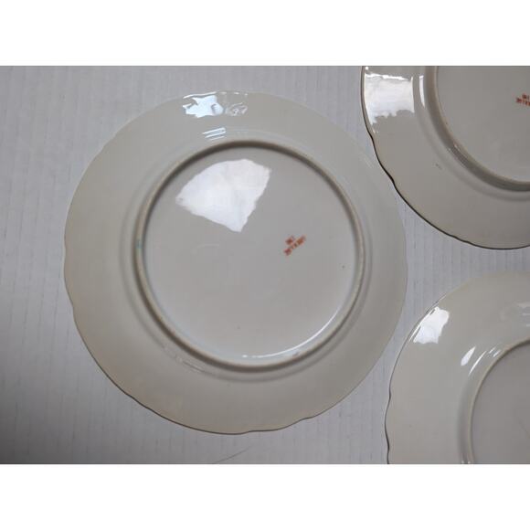 Antique German Lusterware Plates Floral Pansy Set of 3 Pink Iridescent Trim - Picture 7 of 9